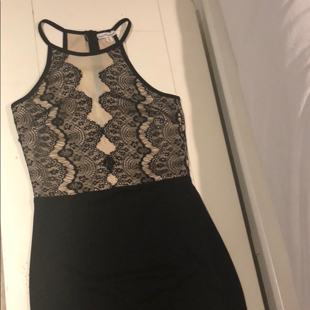 Black and tan body-con dress